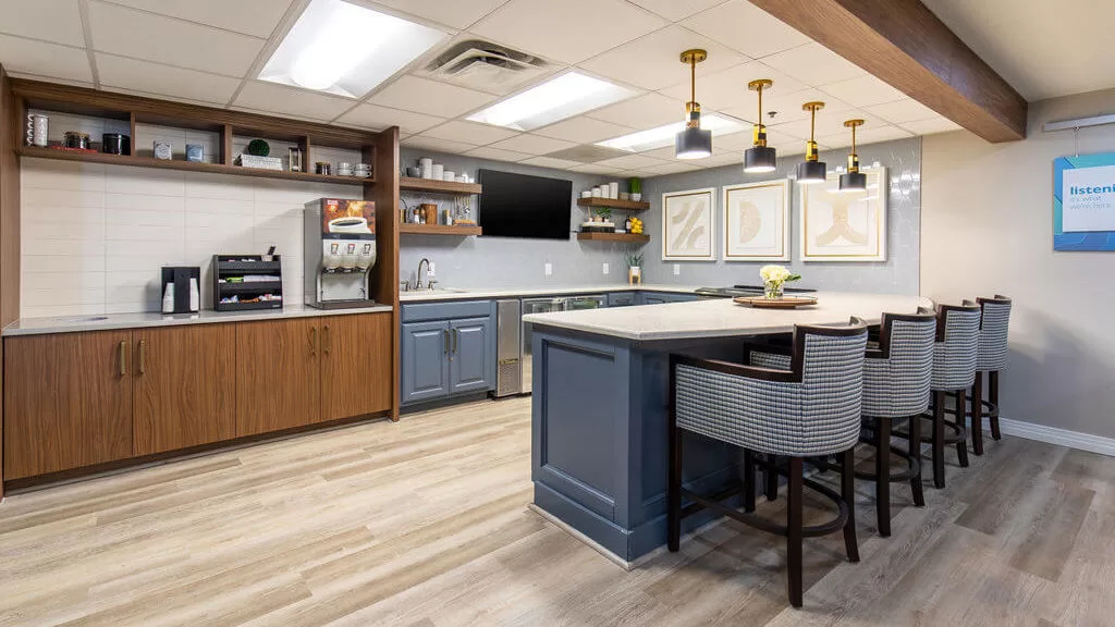 Contemporary kitchen in a senior living new construction design
