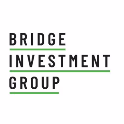 Bridge Investment Group logo with the words “BRIDGE,” “INVESTMENT,” and “GROUP” stacked vertically. Each word is underlined with a thin green line on a white background.