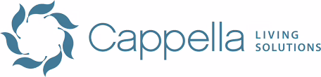 Cappella Living Solutions logo with a circular, leafy design on the left and the company name in blue text on the right.