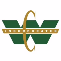 A green “W” with a horizontal gold bar labeled “Incorporated” crosses the middle, and a gold “C” curves vertically around the center of the “W.”.